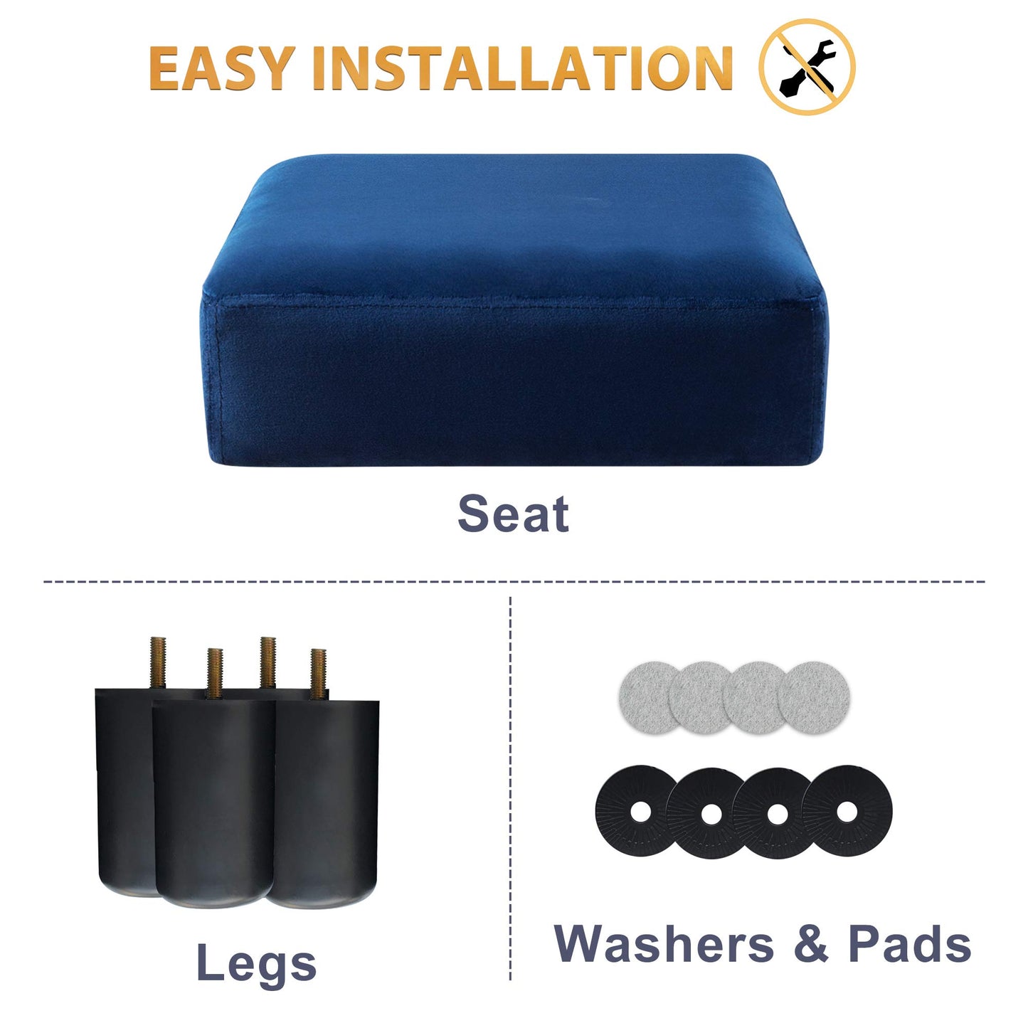 LUE BONA Small Foot Stool, Velvet Fabric Footrest Ottoman Stool with Non-Skid Plastic Legs, Rectangle Footstool Step for Couch, Desk, Office, Living Room, Navy