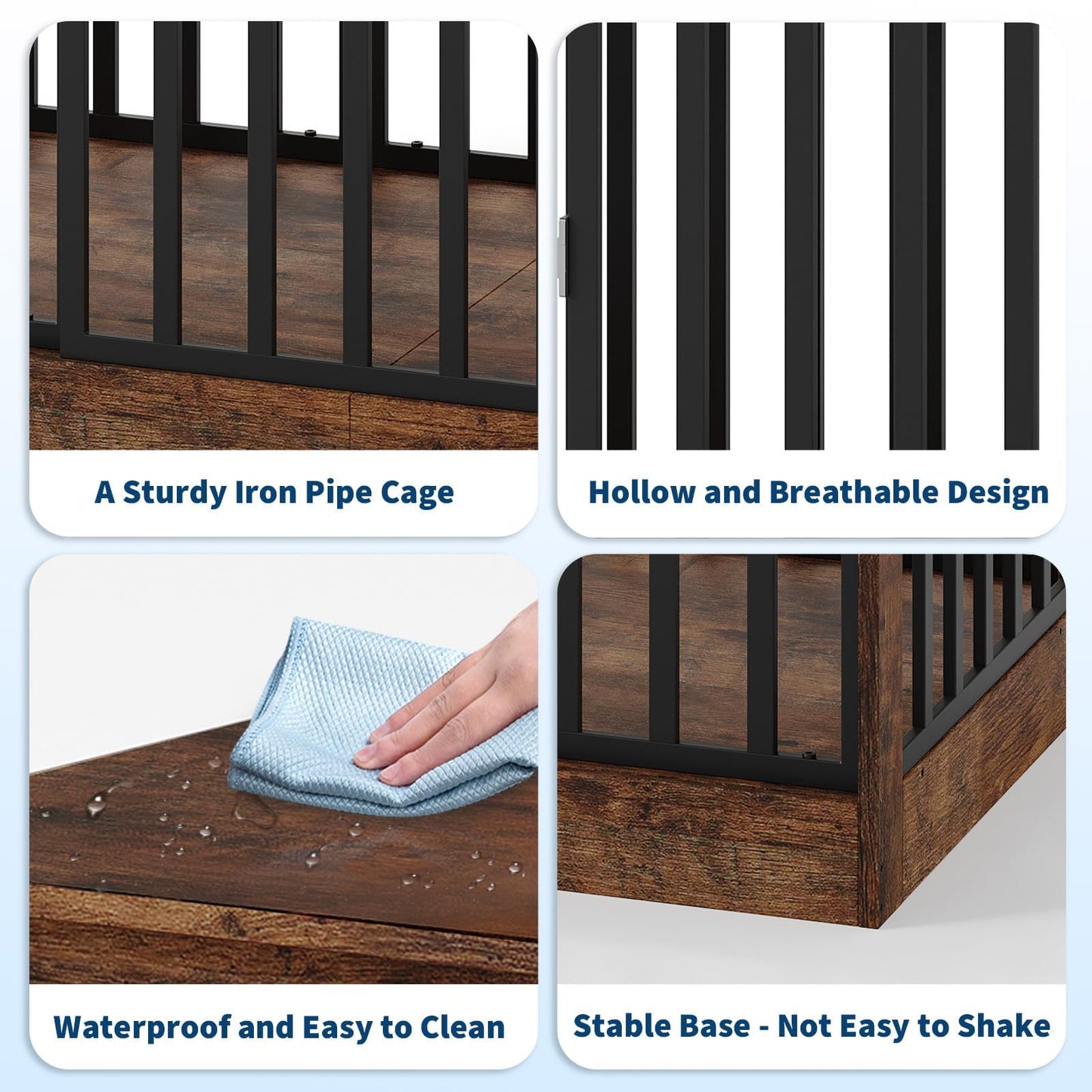 55" Large Dog Crate Furniture TV Stand - Heavy Duty Metal & Wood Dog Cage Table Kennel with Sliding Door and Food Bowl for Extra Large or Medium Dogs, Indoor Living Room Rustic Brown