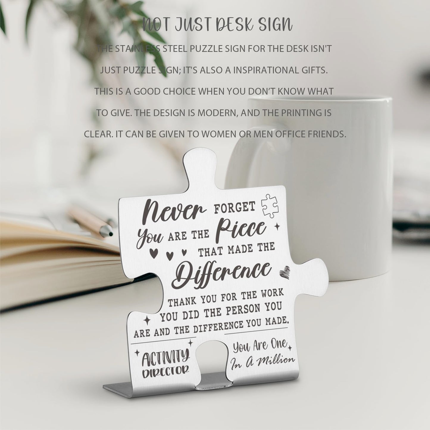 Activity Director Appreciation Gifts, Thank You Gifts for Activity Director Week Birthday Christmas Team Office Ornament Decor Stainless Steel Puzzle Piece Decorative Signs Plaques Ann31