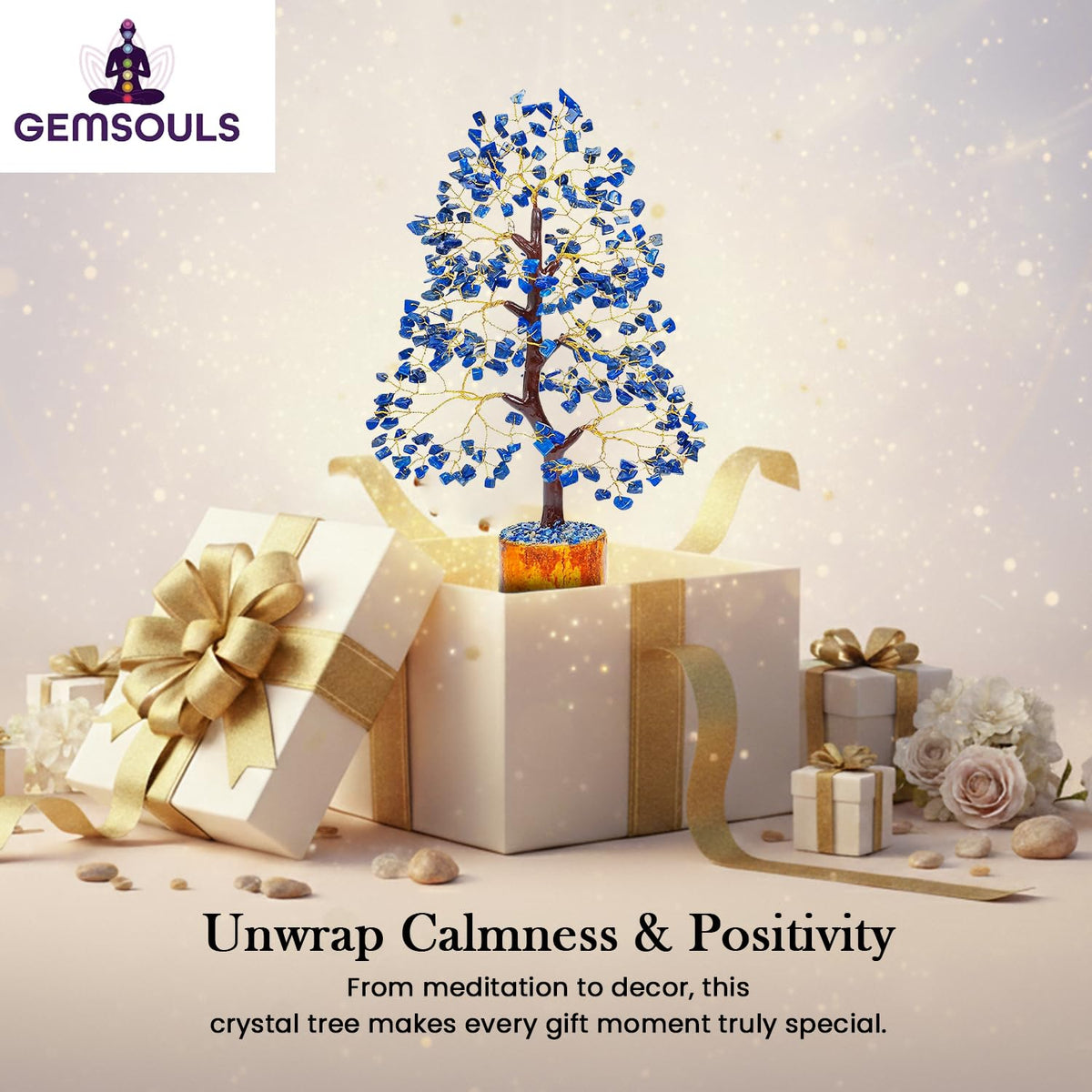 GEMSOULS Blue Crystal Tree of Life I Amethyst Healing Crystal Trees for Home and Office I Handmade, Money Bonsai Crystal Trees for Positive Energy, Good Luck, Christmas Decoration & Birthday Gifts