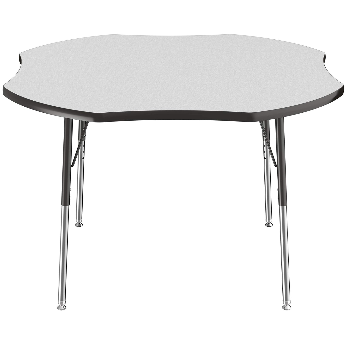 FDP Clover Activity School and Office Table (48 x 48 inch), Standard Legs with Swivel Glides for Collaborative Seating Environments, Adjustable Height 19-30 inches - Gray Top and Black Edge