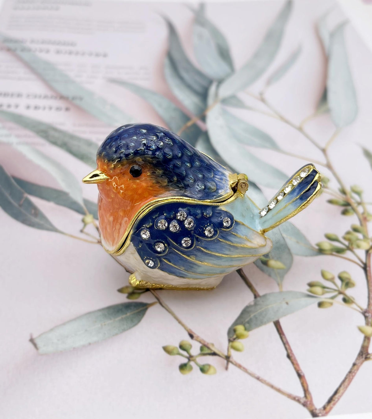 Robin Bird Jewelry Trinket Boxes Hinged Ring Box.Collectible Bird Figurines Home Decor Gifts for Women.Necklace Rings Earrings Organizer.