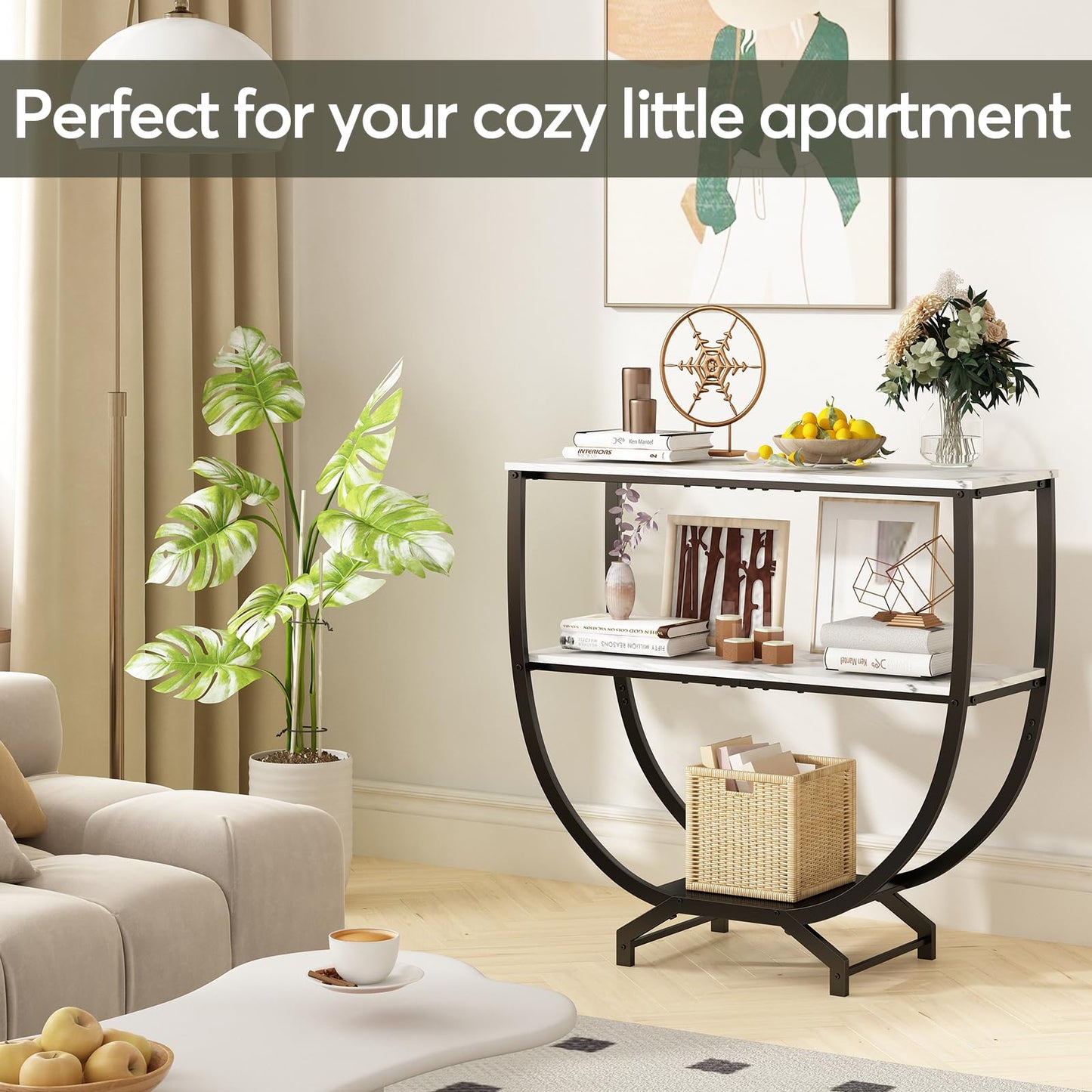 GILLAS 3 Tier Console Tables, 30" Height Entryway Table, Sofa Table Behind Couch Table, Industrial Entryway Furniture Entry Way Table with Storage for Living Room, Hallway, Entrance, White