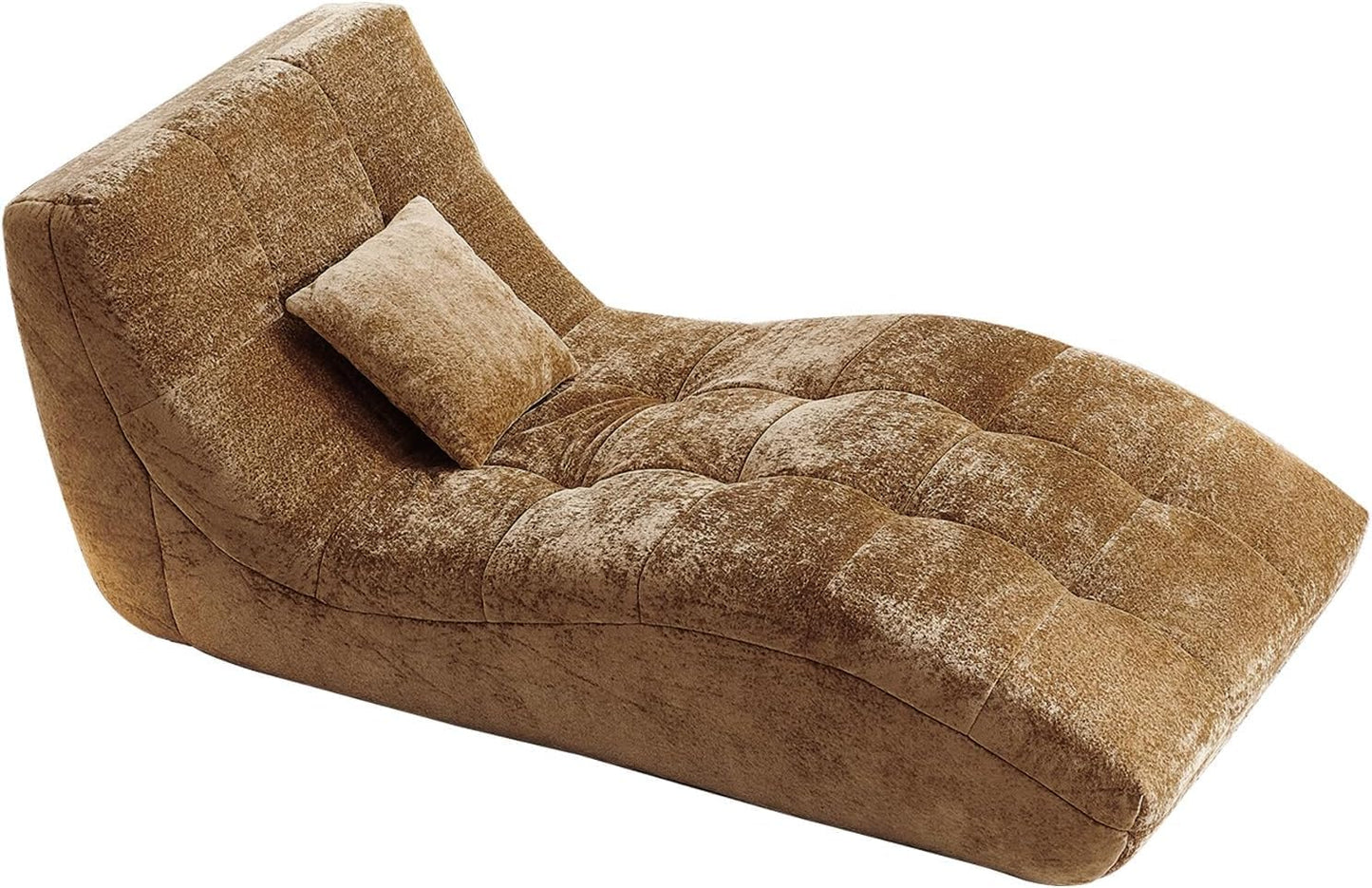 Huadeo Chaise Lounge Chair with Curved Back, Modern Upholstered Recliner Sofa, Tufted Accent Lounger Comfortable Lazy Chair for Bedroom, Apartment (Camel)