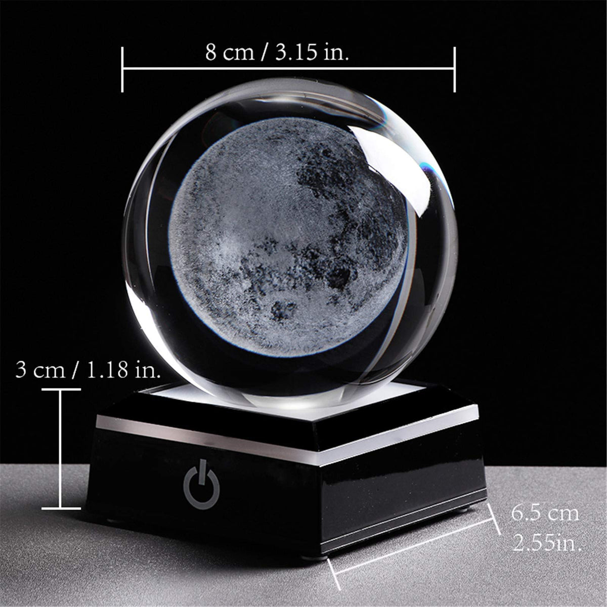 Qianwei 3D Moon Model Crystal Ball Led Lamp Base - Space Decor World Globe Planets Sphere Night Light 80mm 3.15 Inch - Solar System Decor Best Birthday Astronomy Gifts for Men Physics Science Teacher