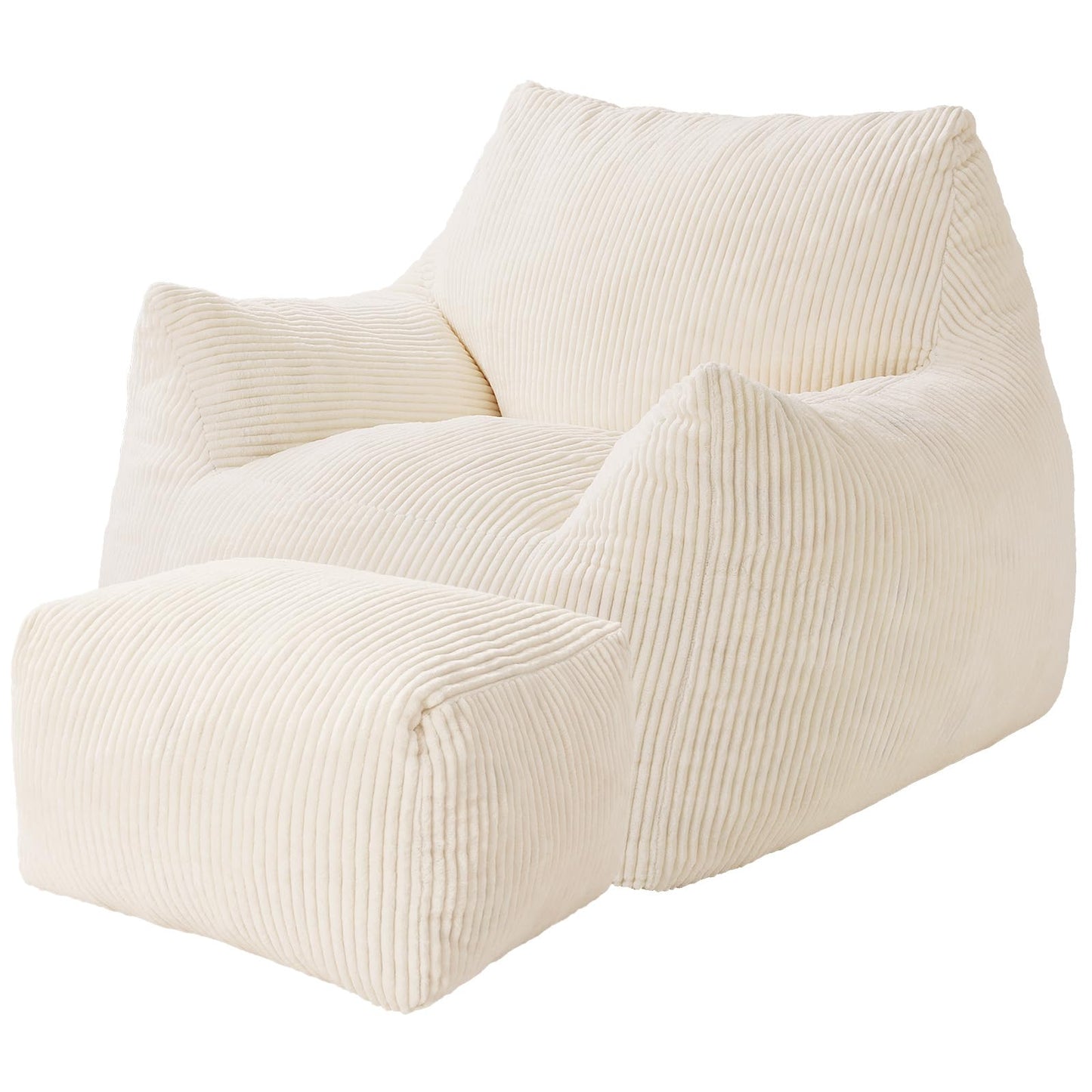 Vellorise Big Bean Bag Chair for Adults, Ultra Soft Living Room Bean Bag with Armrests & Ottoman, Stuffed BeanBag Chair for Napping, Gaming, Vacuum-Compressed for Easy Gifting, 48h to Expand Beige