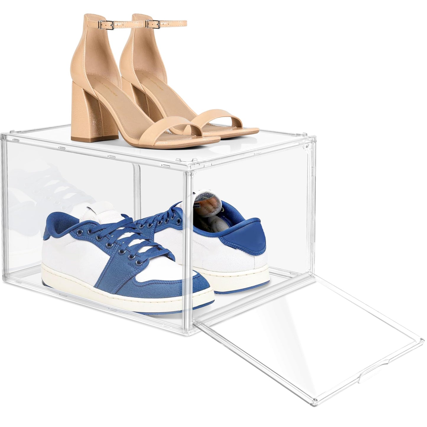 12 Pack Drop Front Shoe Boxes Acrylic Shoe Display Case Fit US Size 13, Clear Stackable Hat Sneaker Shoe Organizer for Closet, Entryway, Underbed, Multiple Display Cases for Hats, Figures, Sneakers