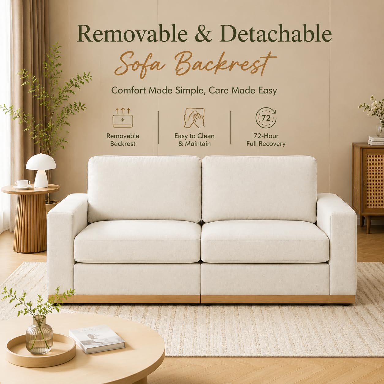 WEUP 86" Modern Loveseat Sofa for Living Room,2 Seater Deep Seat Modular Sofa Couch,Chenille Fabric,Solid Wood Frame,Spring Cushions, Removable Covers,Easy Assembly for Small Spaces,Beige