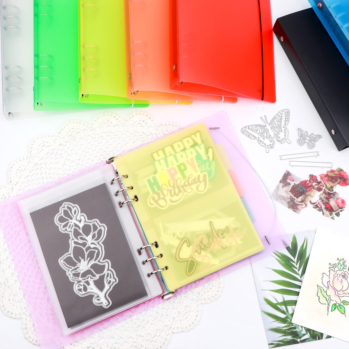 BAOFALI A5 6 Ring Die Storage Book Binder Die and Stamp Storage Folder Page Protectors 1 Cover with 25 Sheets Pockets Set Organizer Collection Case Template Holder DIY Scrapbooking Storing(Red)