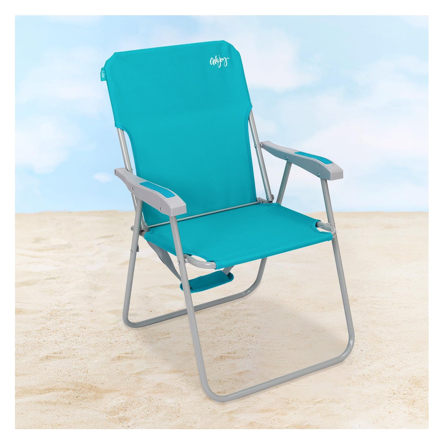 #WEJOY Tall Folding Beach Chair for Adults, Lightweight Beach Chair with Shoulder Straps, High Back Camping Chairs with Hard Armrest, Supports 300lbs for Outdoor Lawn Concert, 2 Pack (Cyan)