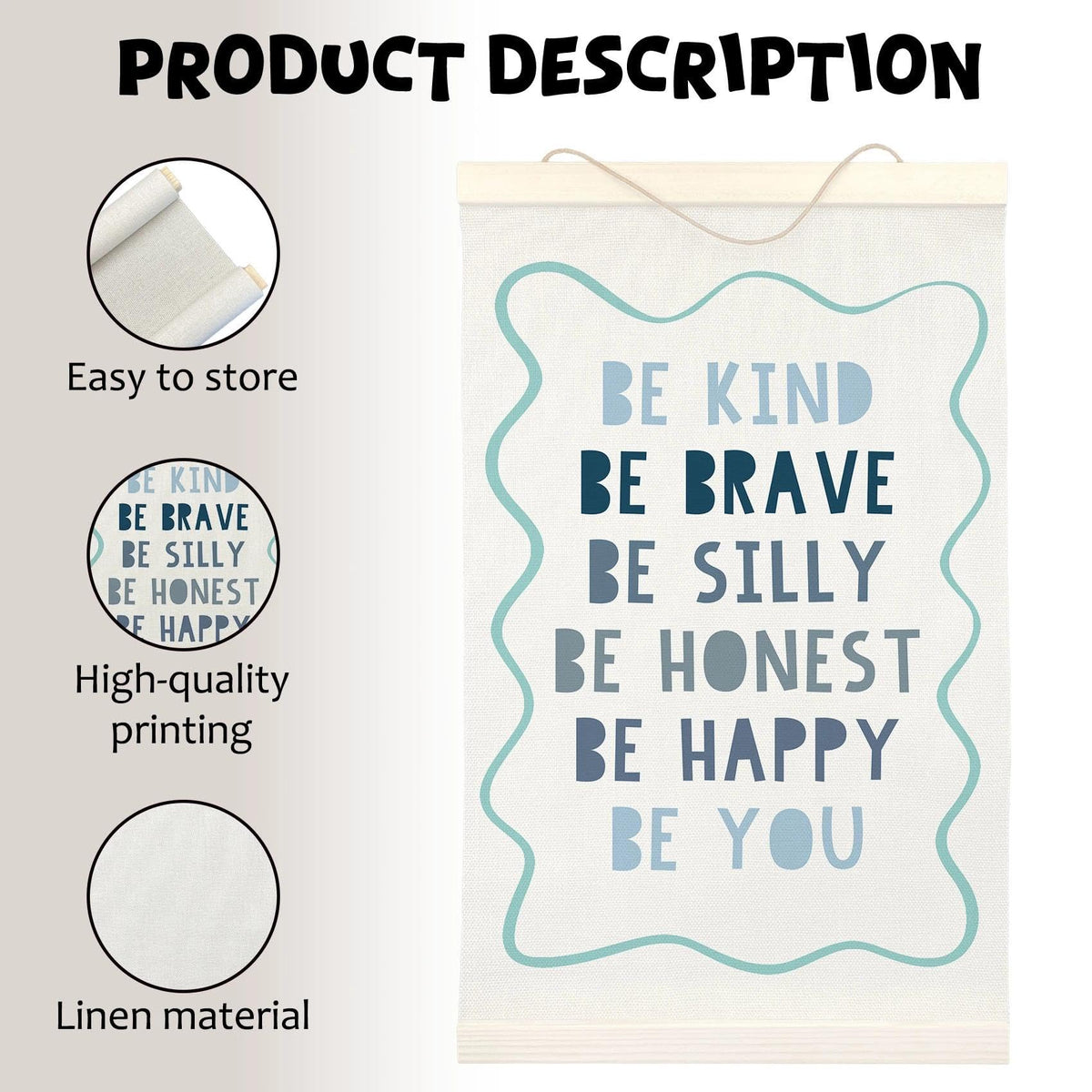 LKETW Kids Positive Affirmations Poster Hanger Frame 12x16 Inch, Be Kind Inspirational Wall Art Posters for Classroom, Motivational Hanging Banner Decor for Kids Nursery Room Bedroom Playroom