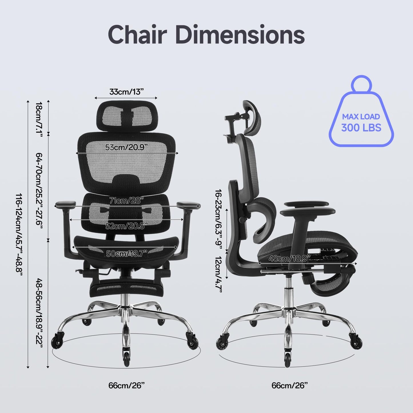 LarkLeaves Office Chair with Footrest, Ergonomic Chair with Neck Pillow & Rubber Wheels, Computer Chair with Adjustable Backrest & 3D Armrests Headrest, Gaming Chair Adaptive Lumbar Support, Black