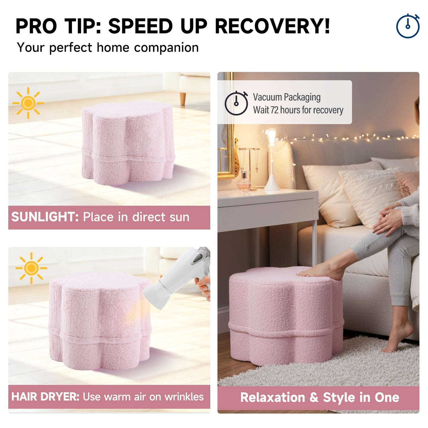 Tiita Floral Pouf Ottoman, Foot Stools Ottoman with Foam Chunk Filling, Puff Foot Rest for Couch, Living Room, Kids Room, Pink