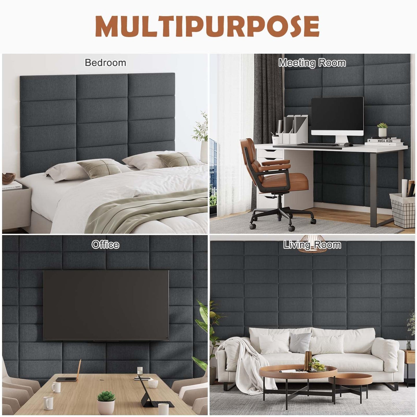 IFNOW Upholstered Wall Mounted Headboard, 3D Soundproof Wall Panels Peel and Stick for King Size, Reusable and Removable Tufted Bed Headboard in Black (12 Panels, 10" x 24")