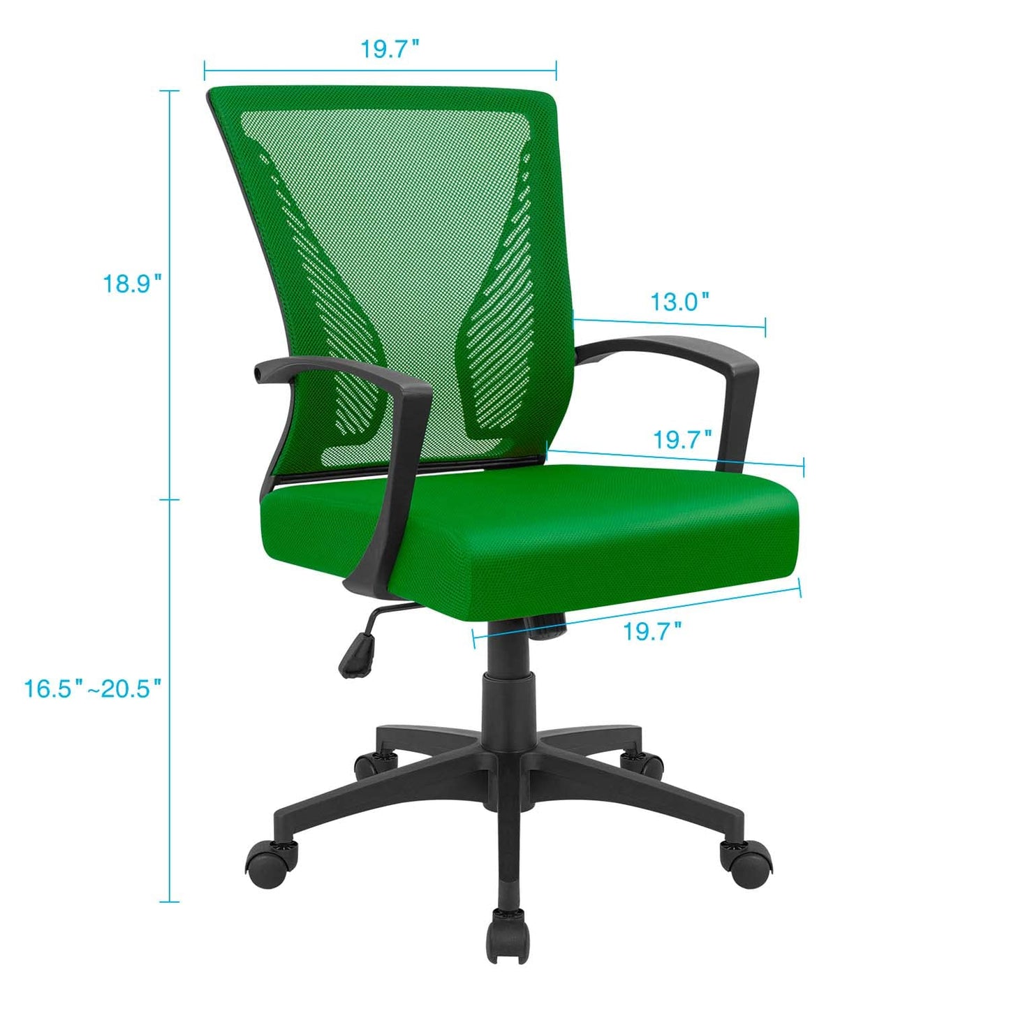 Furmax Office Chair Ergonomic Computer Desk Mesh Chair Mid Back Swivel Lumbar Support with Armrest (1, Green)