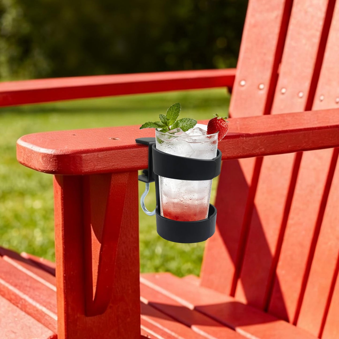 Bonsicoky 2 in 1 Desk Cup Holder, 3.7 Inch Height Clamp-On Black Plastic Drink Holder with Hook, Anti-Spill Tumbler Organizer for Home Office, Pack of 1