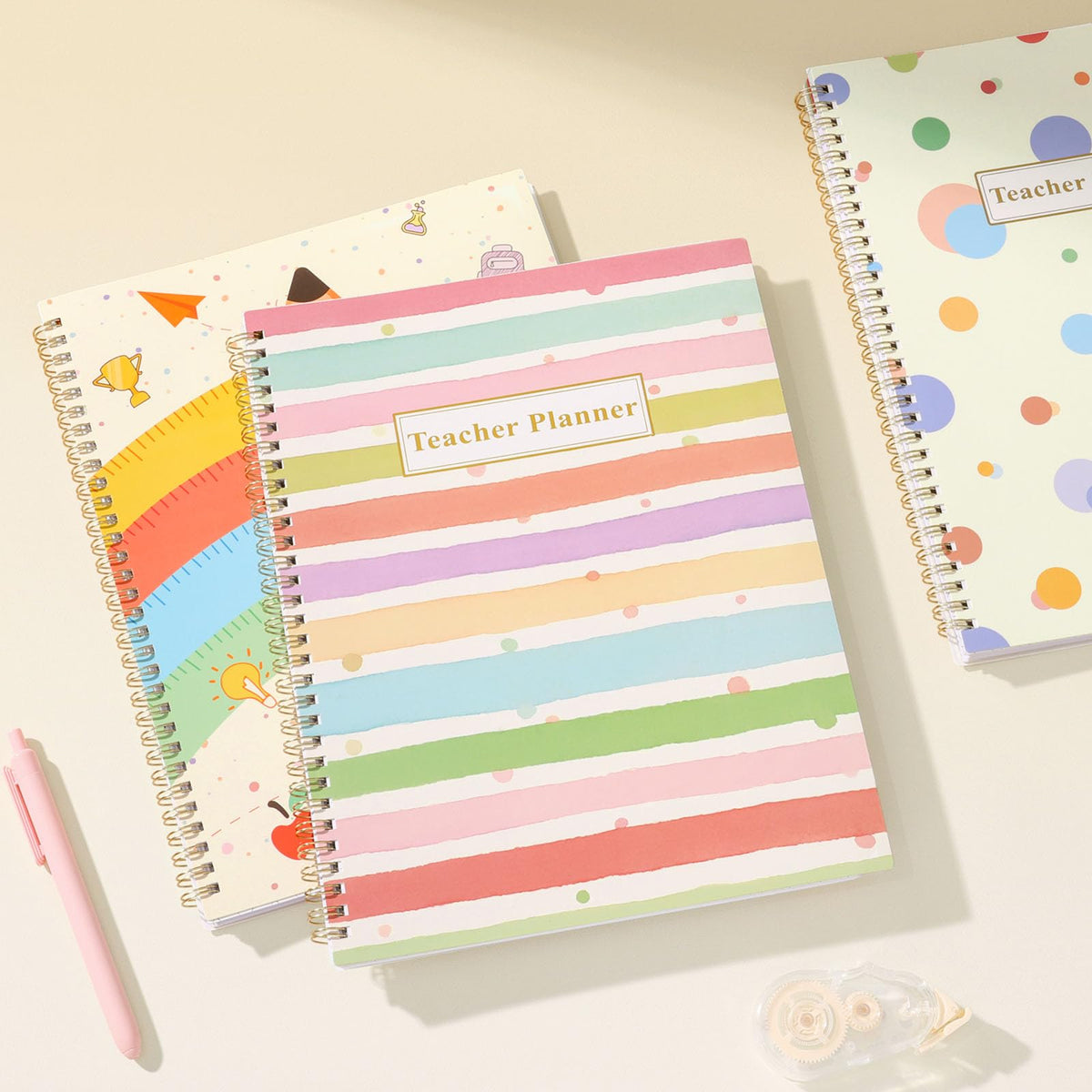 SUNEE Teacher Planner 2026-2027 Academic Year, 7 Periods Lesson Plan Book Jul 2026 - Jun 2027, 8.5"x11"Daily Weekly Monthly Organizers Horizontal Layout with Calendars, Bookmark, Tabs, Pastel Bubbles