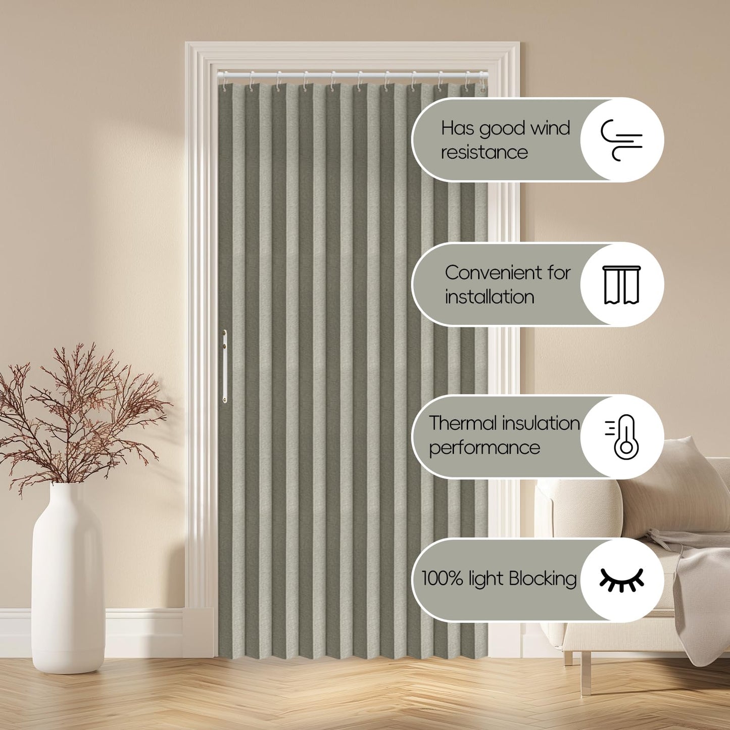 AJAZZ 100% Blackout Accordion Door Magnetic Door Curtain Folding Closet Doors Curtain Invisible Applicable Bedroom Room Living Room Doorway (Grey 42" W x 78" L 1 Panel