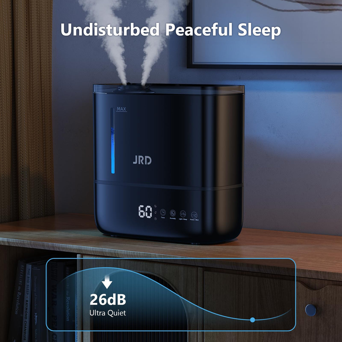 JRD Humidifiers for Bedroom, Ultrasonic Humidifier 4L for Large Room, Cool Mist Top-Fill, 40H Run, 12H Timer, 360° Nozzle, Aroma Diffuser, 7-Color Night Light for Home, Office, Baby, Pets, Plants