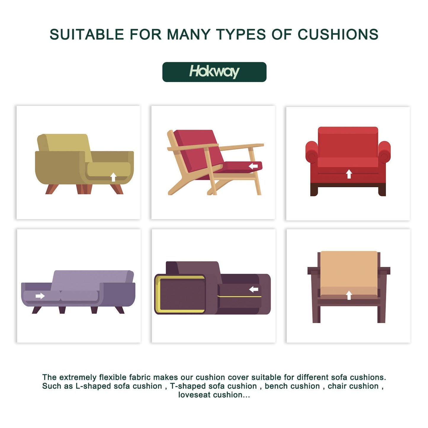 Hokway Couch Cushion Covers Stretch Cushion Covers Sofa Seat Cushion Slipcover Cushion Protector(Brick, Medium)