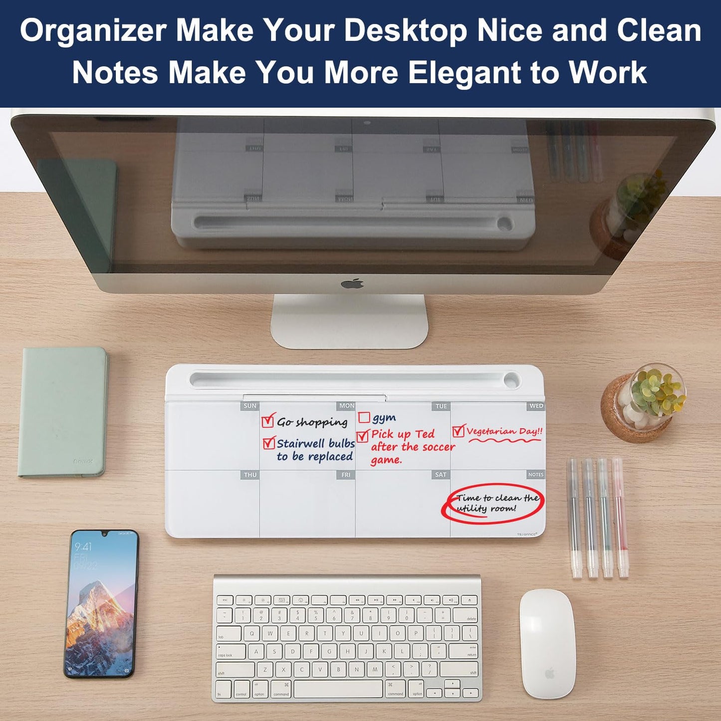 TSJ OFFICE Desktop Whiteboard Dry-Erase-Board - Computer Keyboard Stand White Board Surface Pad with Drawer, Desk Organizers with Accessories for Office, Home, School Supplies