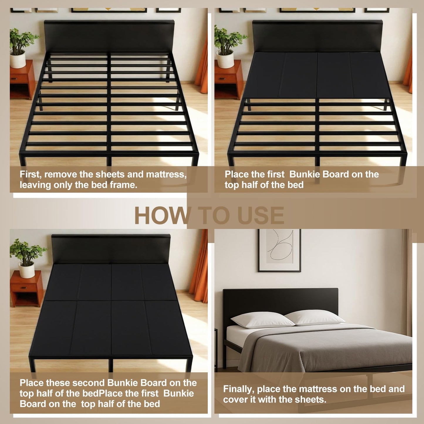 10mm Bunkie Board Queen Size 60 x 80'' Heavy Duty bunkie board queen Moisture Resistant Sleeper Sofa Support Under Mattress for Metal Frame Low Profile Bed Support, Platform Bed and Couch(Black)