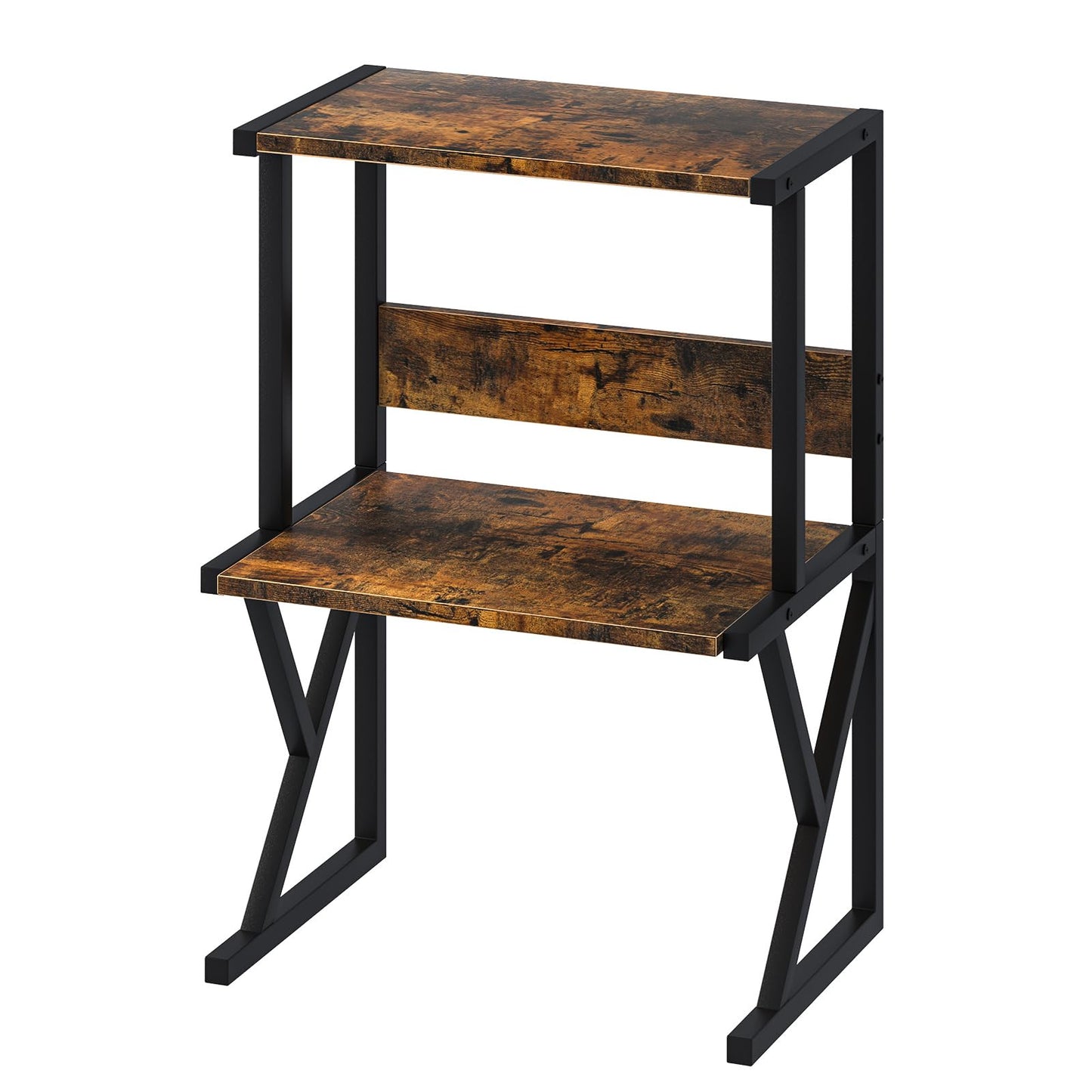 aboxoo Desktop Printer Stand with 3 Tier Wood Storage Shelves,Under Desk Printer Table,Multi-Purpose Home Office Desk Organizer for Fax Machine, Scanner (Brown)