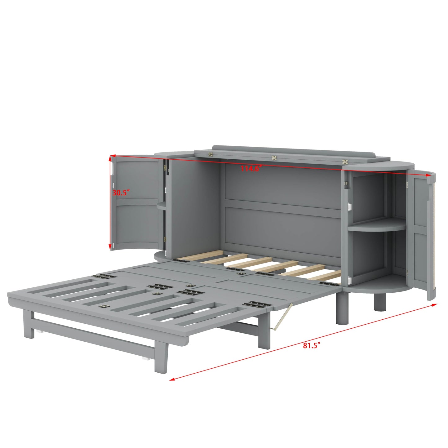 YunNianYang Murphy Bed with Hidden Storage & Modern Woven Design (Gray, Queen)