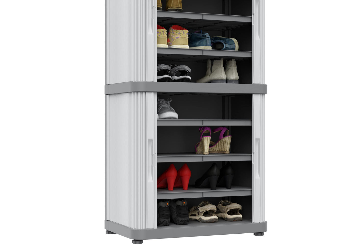 Terry, Rolling Space Cab 2, Indoor and Outdoor 2-Compartment Cabinet with Two Sliding Doors, 2 Adjustable Internal Shelves, Grey, in Recycled Plastic, Dimensions: 59x36x115 cm