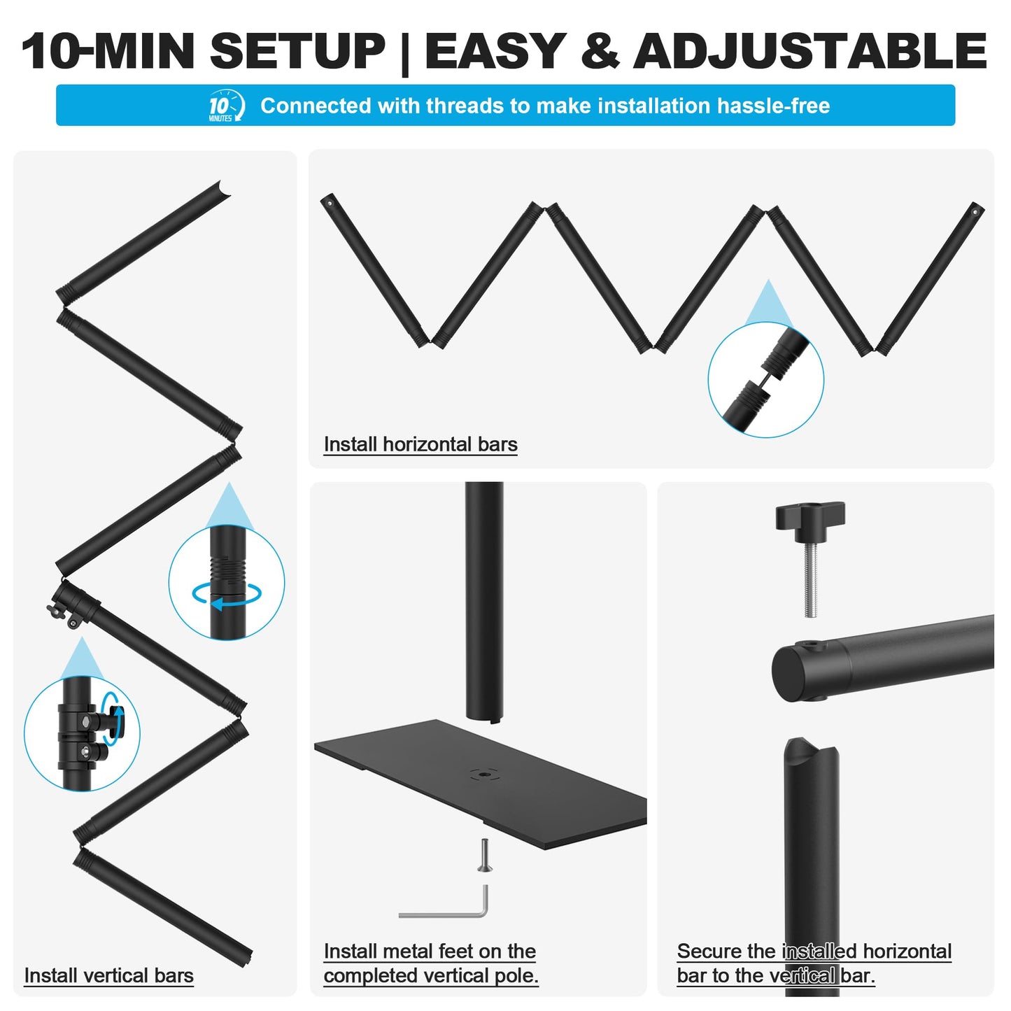 AKTOP Room Divider Curtain Rod, Freestanding No Drilling Privacy Room Separator for Space Partition, 89" H x 91" W Adjustable Heavy Duty Wall Divider Tension Rod for Room Separation with Carrying Bag