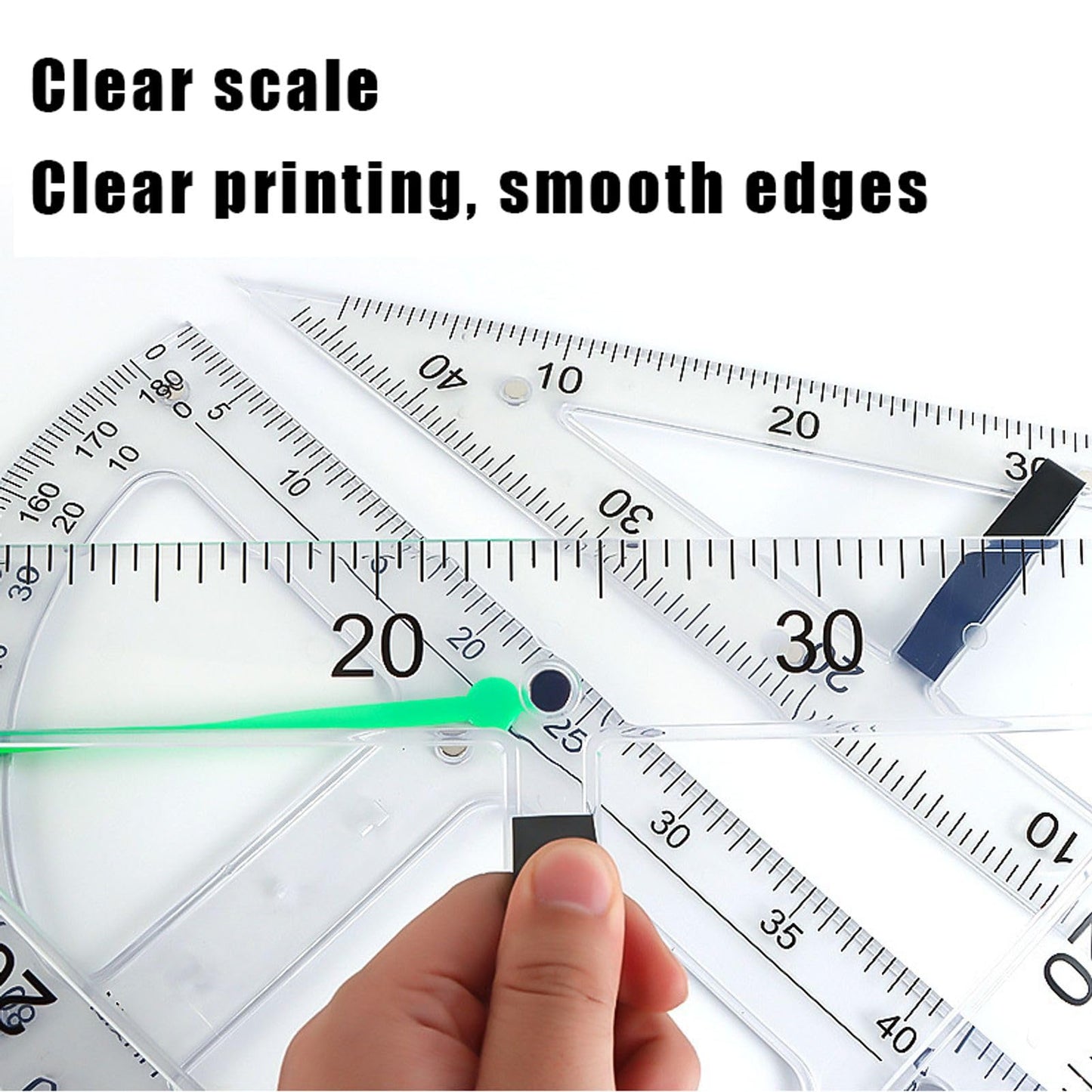 Magnetic Geometry Tool, Protractor, Triangle Rulers Easy Attachment Blackboard Measurement Kit, Teacher Board Protractor Multi-Purpose Kit Large (Transparent-3pc)