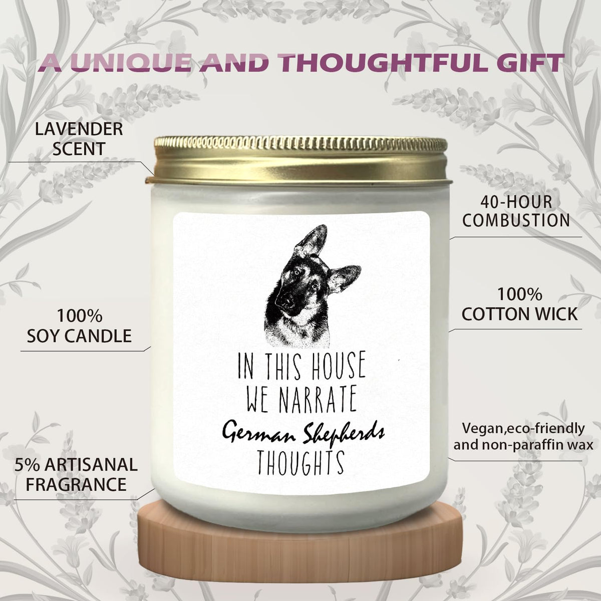 CIOJUNE in This House We Narrate German Shepherds Thoughts Lavender Dog Candle, German Shepherd Lover Gifts for Women Mom Men Owners