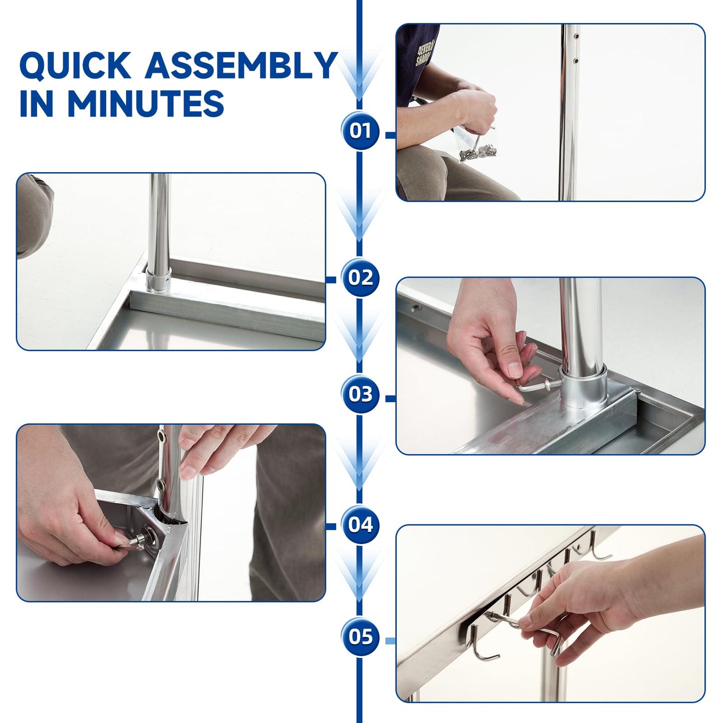 PIUMACU Stainless Steel Table, Stainless Table for Prep & Work 30x18x33 Inch, Commercial Metal Table for Restaurant Kitchen Hotel Garage
