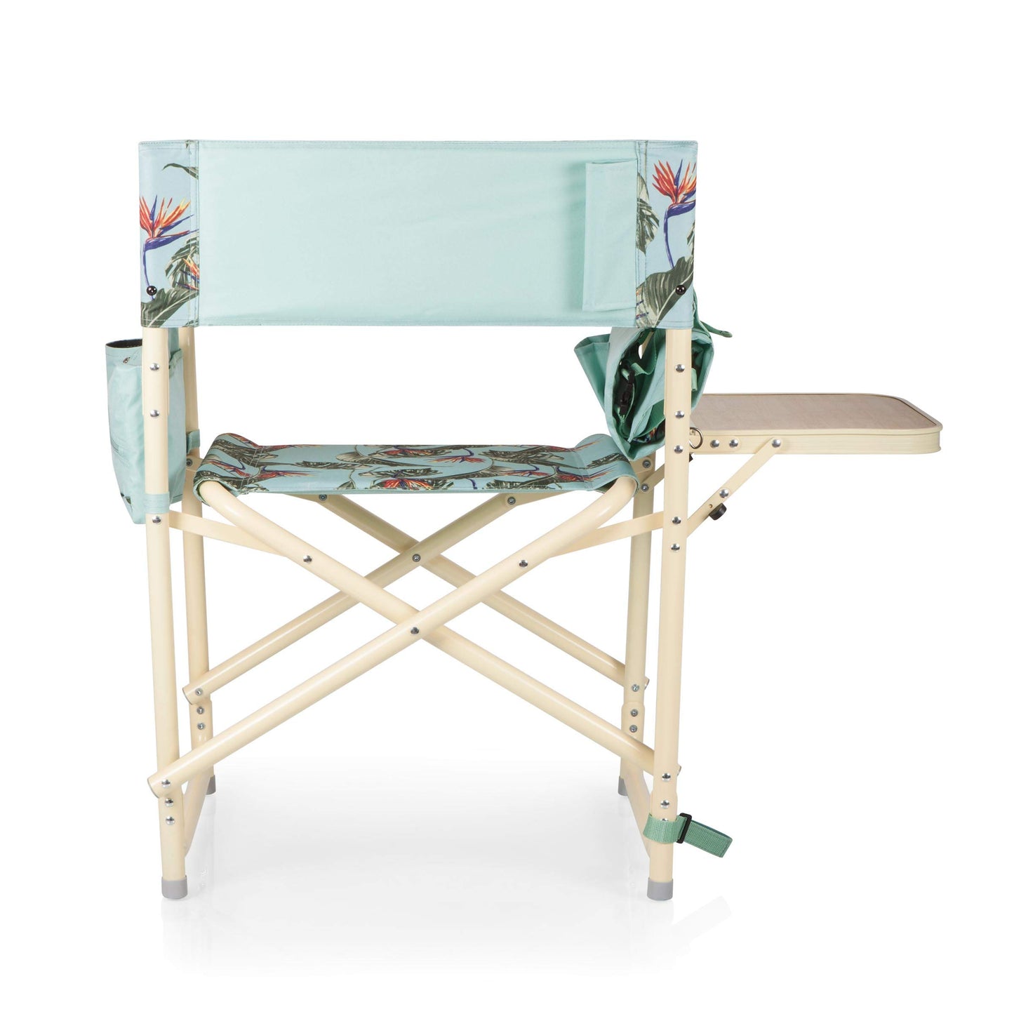 PICNIC TIME Outdoor Directors Chair with Side Table, 300 lb Capacity Folding Outdoor Beach Chair for Adults with Foldaway Backpack Straps, Armrest Caddy, and Umbrella Loop (Tropical Foliage Pattern)