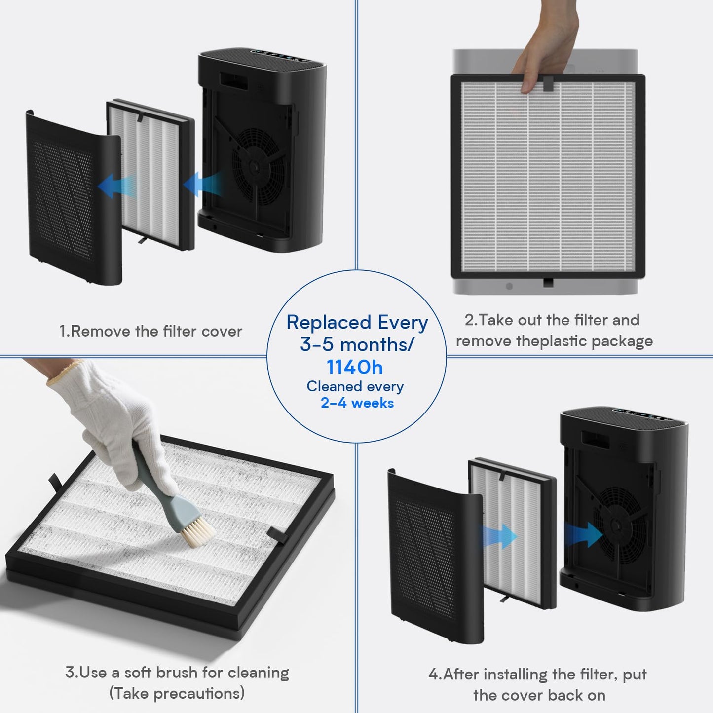 Air Purifiers for Home Large Room up to 3000 ft², VNIUP True Air Purifier for Bedroom, PM 2.5 Display Air Quality Sensor Air Cleaner for for Whole Home Dorm Room Bedroom Office, ZQA-8000A