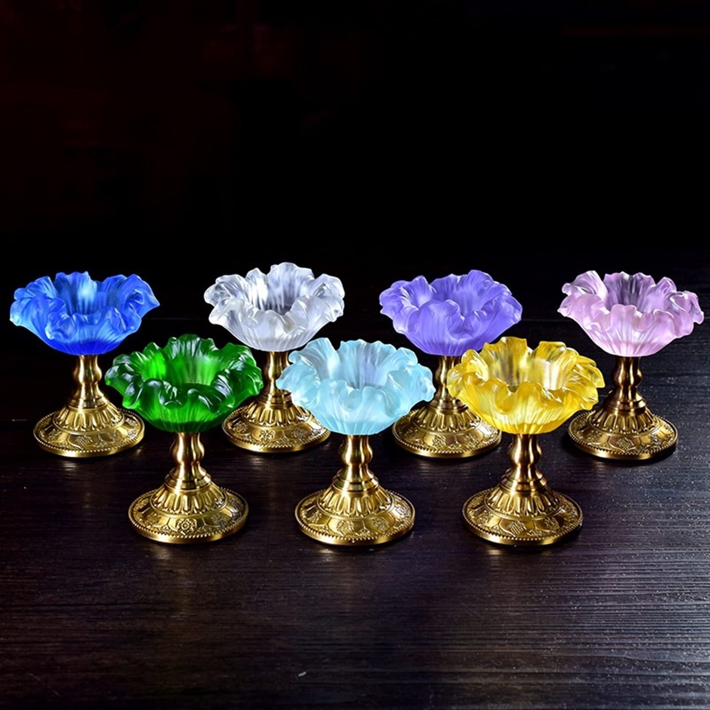 Candlestick Holders Creative Flower Shaped Candlestick Retro Glazed Candle Holder Desk Decoration Copper Base Candle Holders (Color : Green)