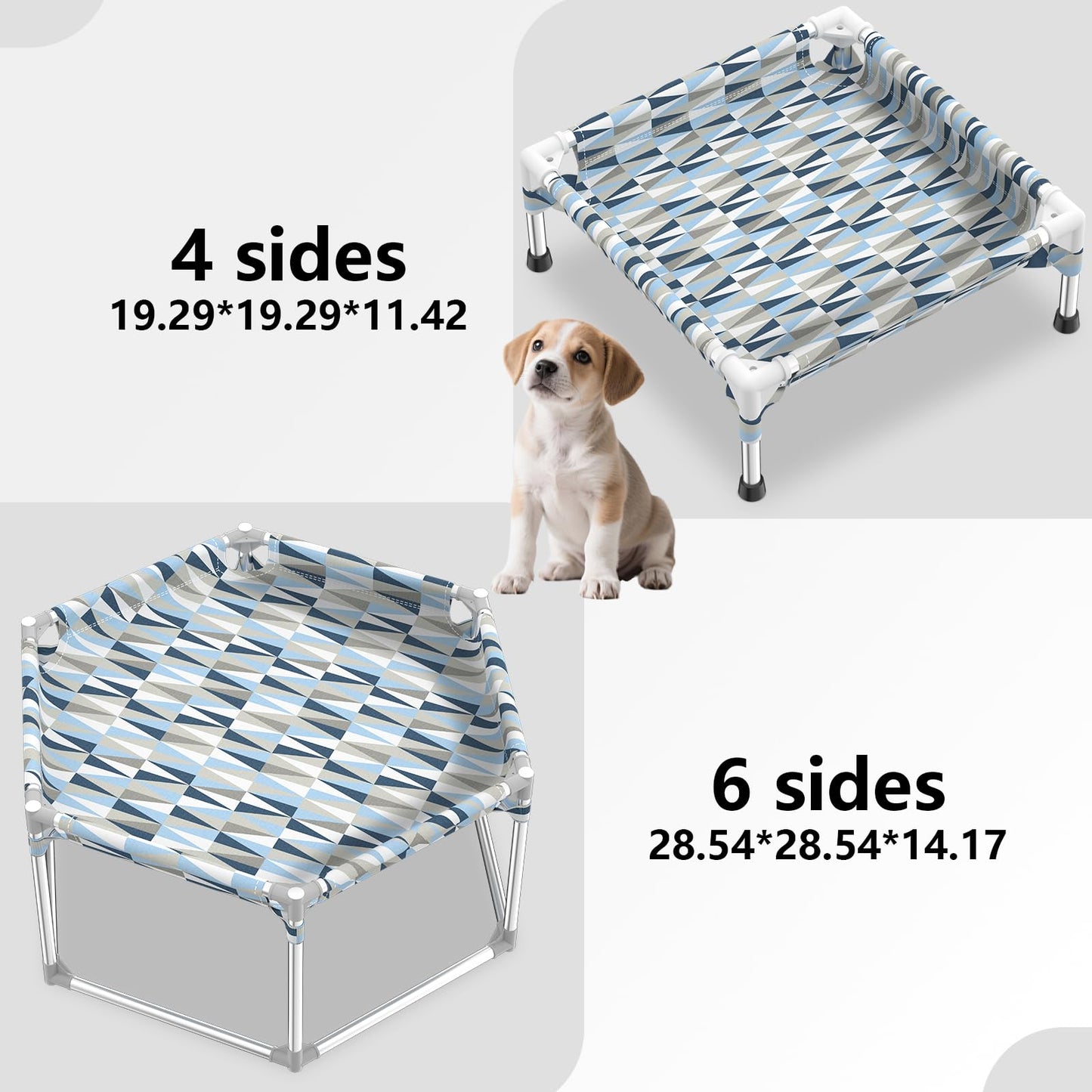 Elevated Dog Bed with Full Guardrail, Raised Dog Sofa Beds, Hexagonal Sleeping Puppy Bed,Cooling Outdoor Pet Cot with Breathable Cotton Fabric (Small, Hexagon)