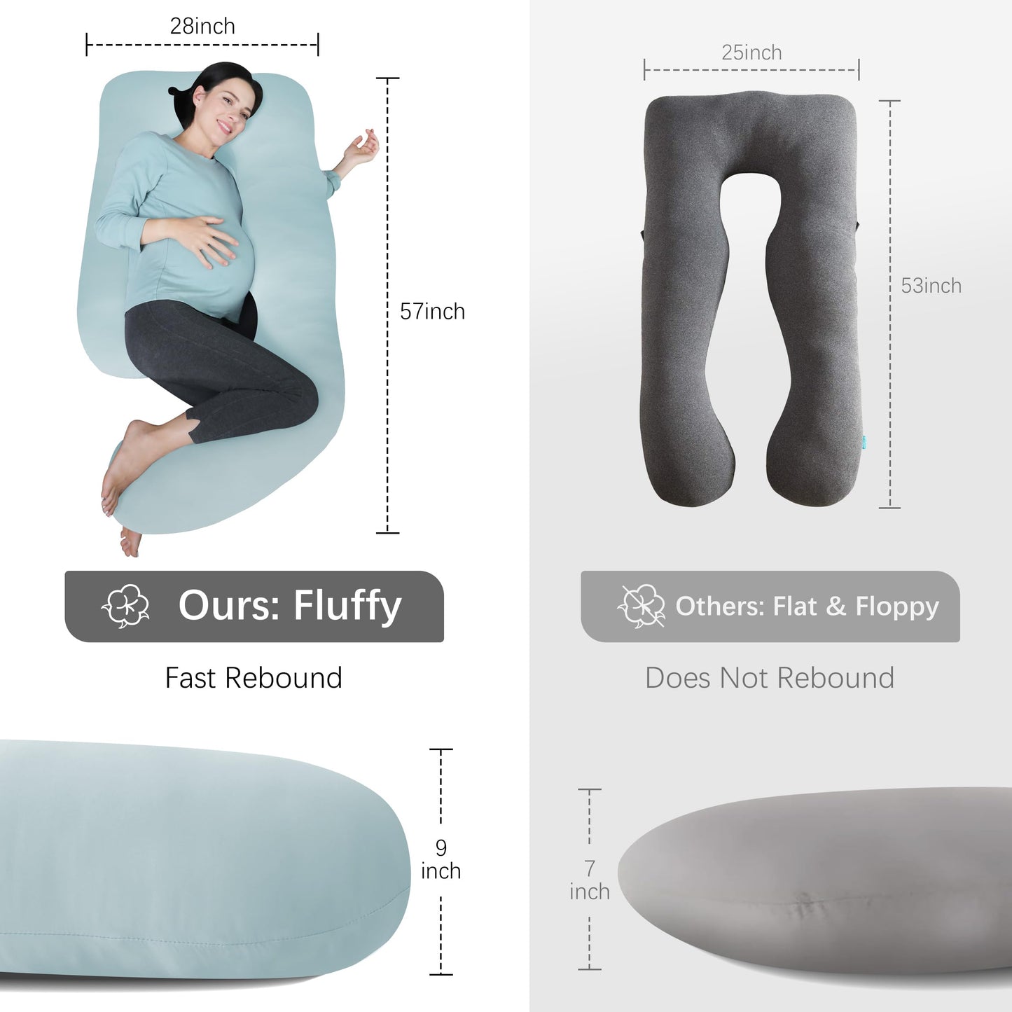 MOON PARK Pregnancy Pillows for Sleeping - U Shaped Full Body Maternity Pillow with Removable Cover - Support for Back, Legs, Belly, Hips - 57 Inch - Ice Blue - Cooling Cover