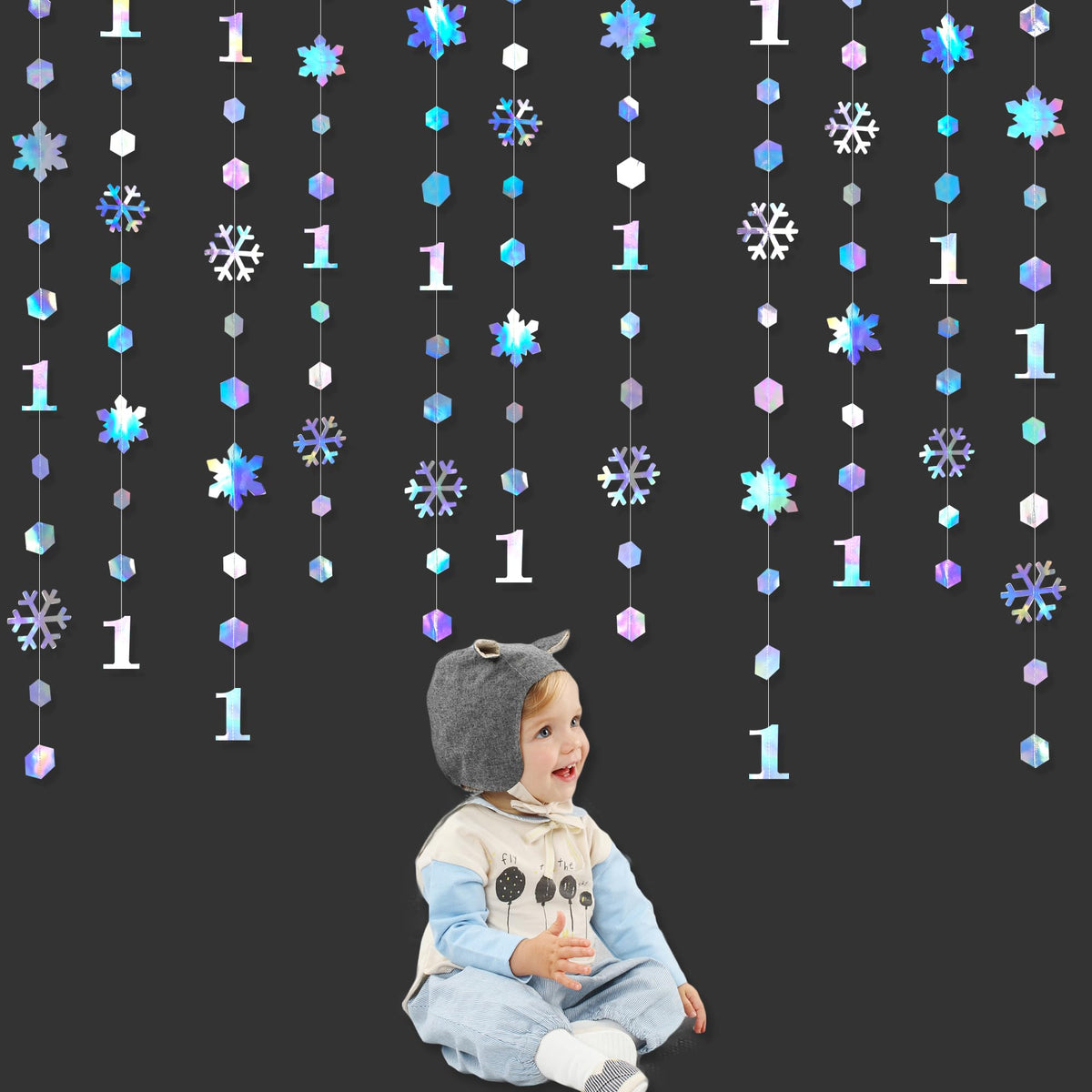52Ft Winter Onederland Birthday Decorations Iridescent Snowflakes 1st Holographic Paper Snowflakes Garland Streamer for Winter Wonderland Christmas Frozen Snowflake First Birthday Party Supplies