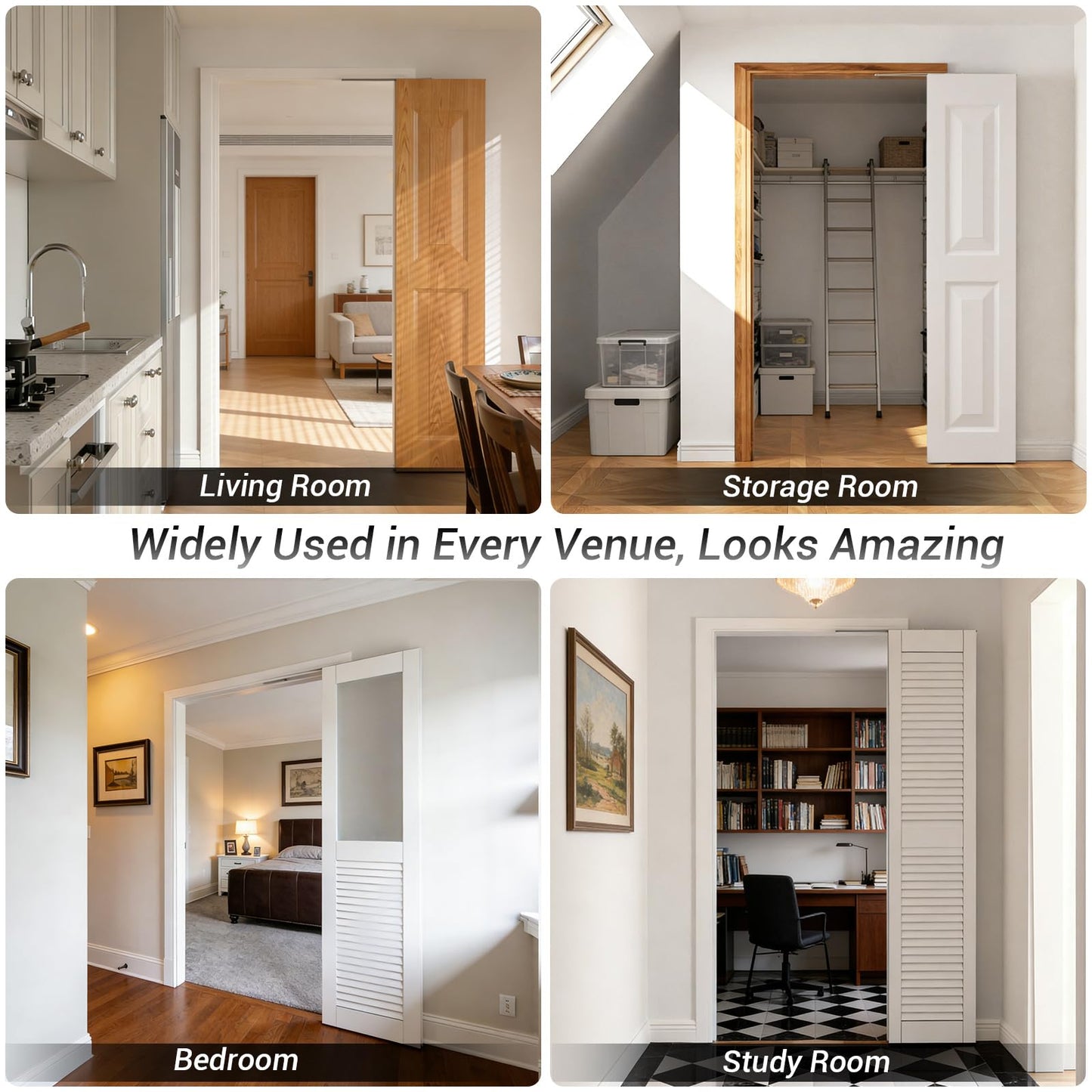 CCJH 180 Degree Bifold Barn Door Hardware Kit Hidden for Right Open Folding Closet Doors, Doorframe Mounting Invisible Sliding Folding Bracket for Opening Width 30"