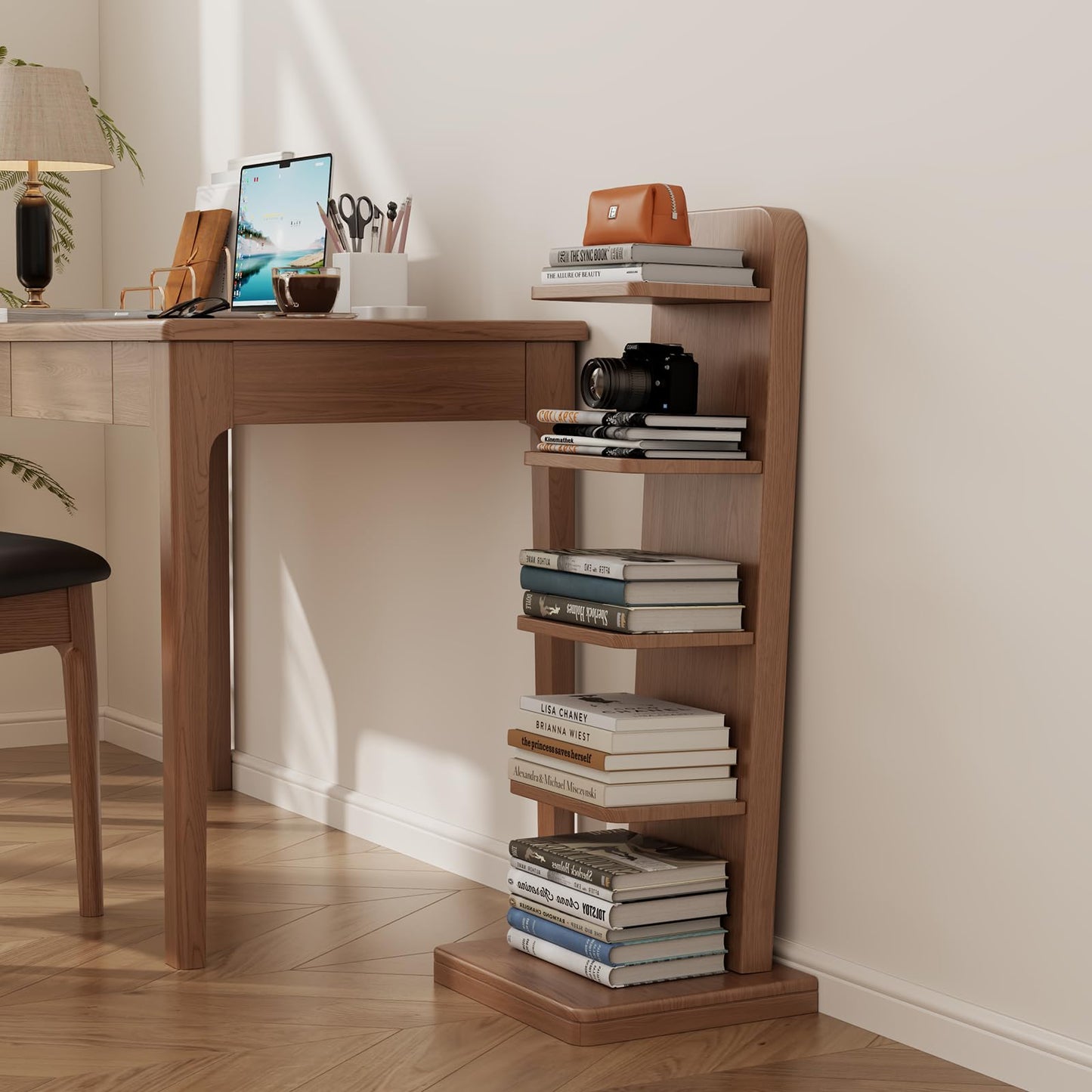 WoodsWhisper Solid Wood 5-Tier Narrow Bookshelf Small Spaces Open Storage