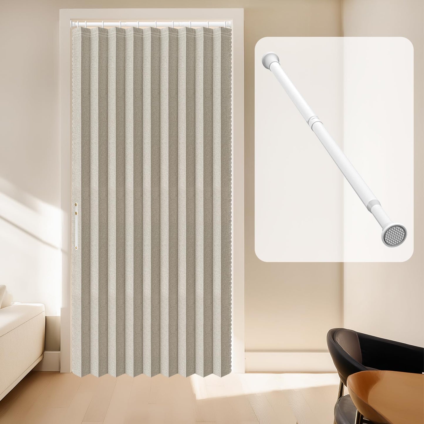 AJAZZ Blackout Door Curtains with Curtain Rods Included Magnetic Door Curtain Blackout Curtains for Bedroom, Doorway Curtain Sets (1 Pack, 42 W x 78 L, Cream White)