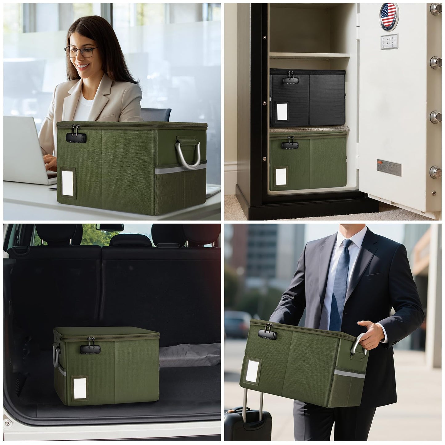 TOMKID 5200°F Fireproof Document Box, Fire Important Document Organizer with Lock, Upgraded Heat Insulated Filing Storage Cabinet Office Organization (5200°F Fireproof Box, Green)