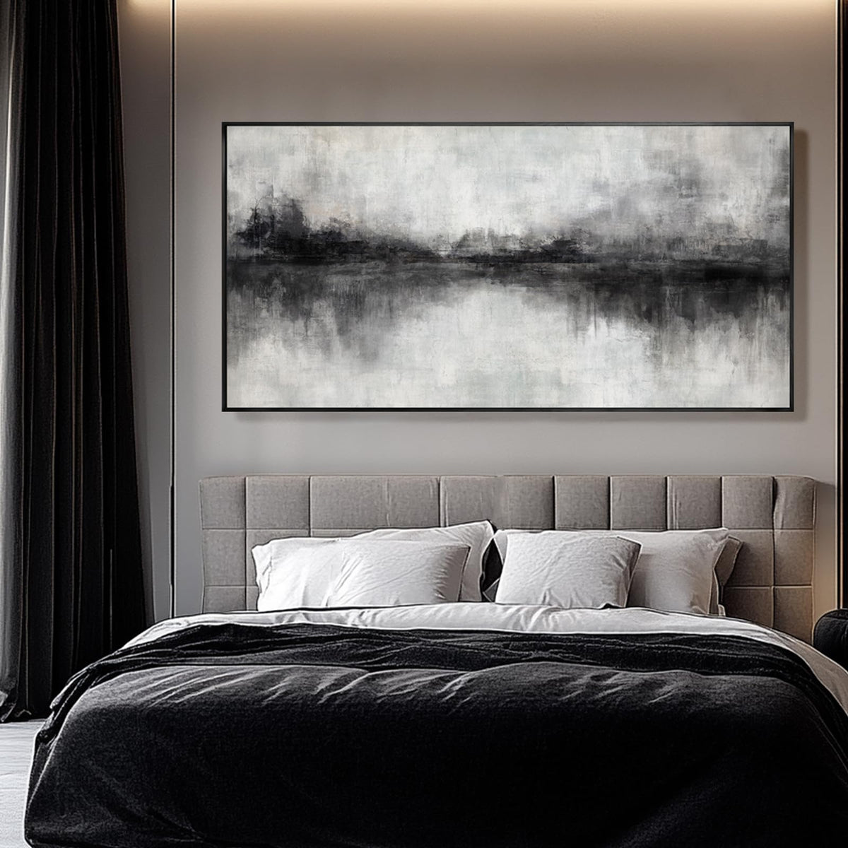 Black Art Wall Decor for Office Framed Abstract Canvas Prints 24"x48" Wall Art Dining Room Modern Bedroom Pictures Wall Decor
