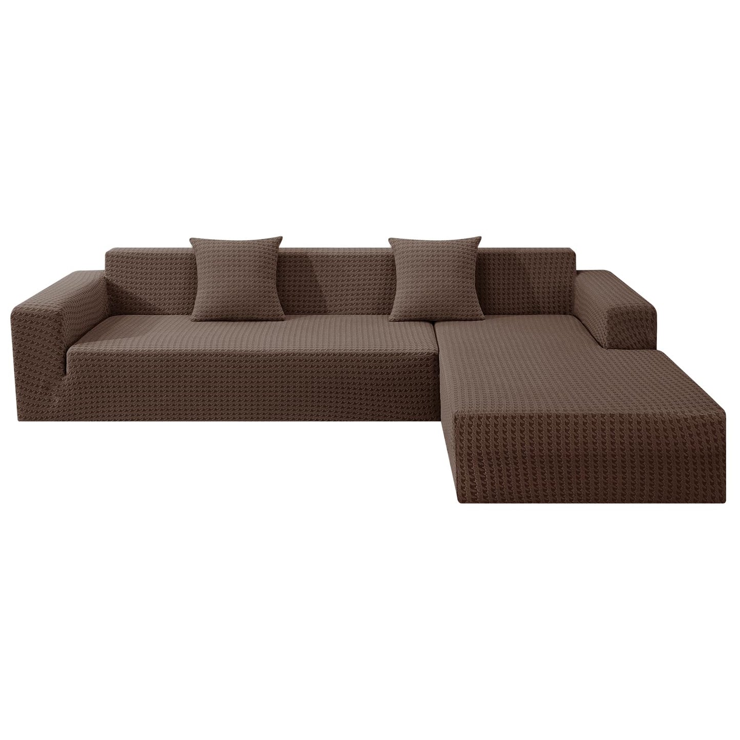 ZNSAYOTX Stretch Sectional Couch Covers New-Houndstooth Texture, Thick Slipcovers with Elastic Bottom for L Shape Sectional Sofa, 2 Pcs Pet Friendly Universal Protector (Chaise or Sofa), Brown