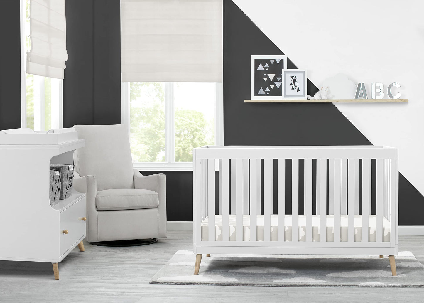 Delta Children Essex 6 Drawer Dresser and 4-in-1 Convertible Crib, Bianca White/Natural