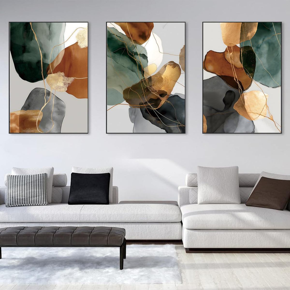 Green Gray Brown White Abstract Wall Art Minimalist Modern Geometric Painting Green Grey Marble Wall Art Contemporary Modern Picture Brown Gold Abstract Marble Print for Living Room 16x24inx3 No Frame