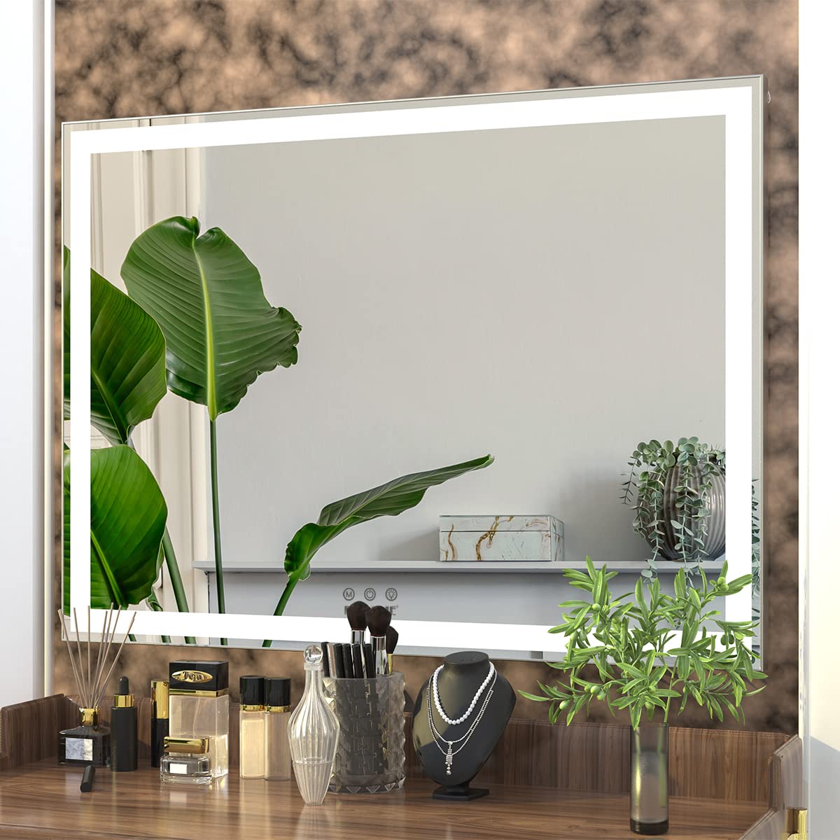 BEAUTME Large Vanity Mirror with Lights L36.2 X H26.8 inch, Lighted Tabletop/Wall Hollywood Makeup Mirror for Dressing Room & Bedroom,3 Color Modes with Dimmer,Silver