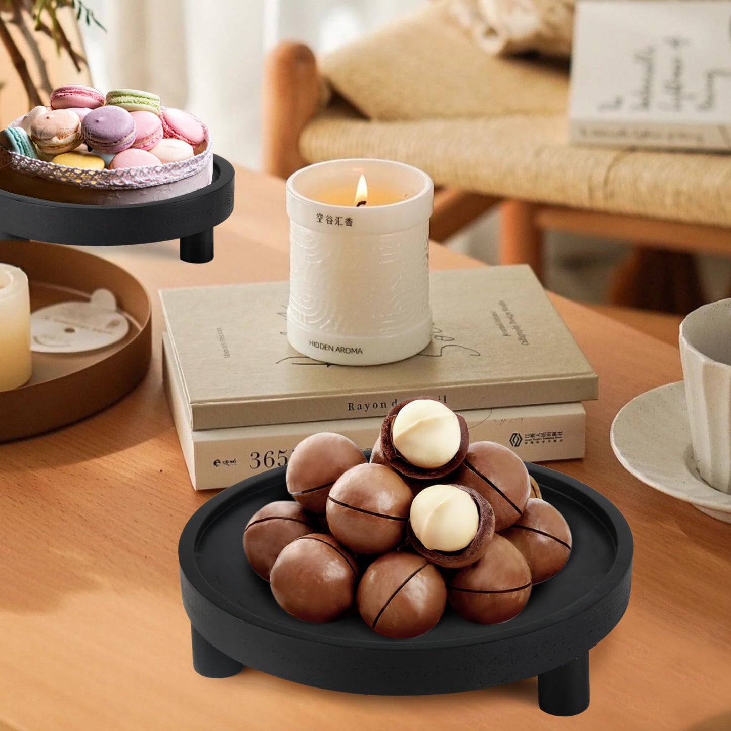 Destop 3PCS Wooden Display Risers for Display,Wood Riser Display Pedestal Stand for Home Décor (Modern Black,8,6,5'')