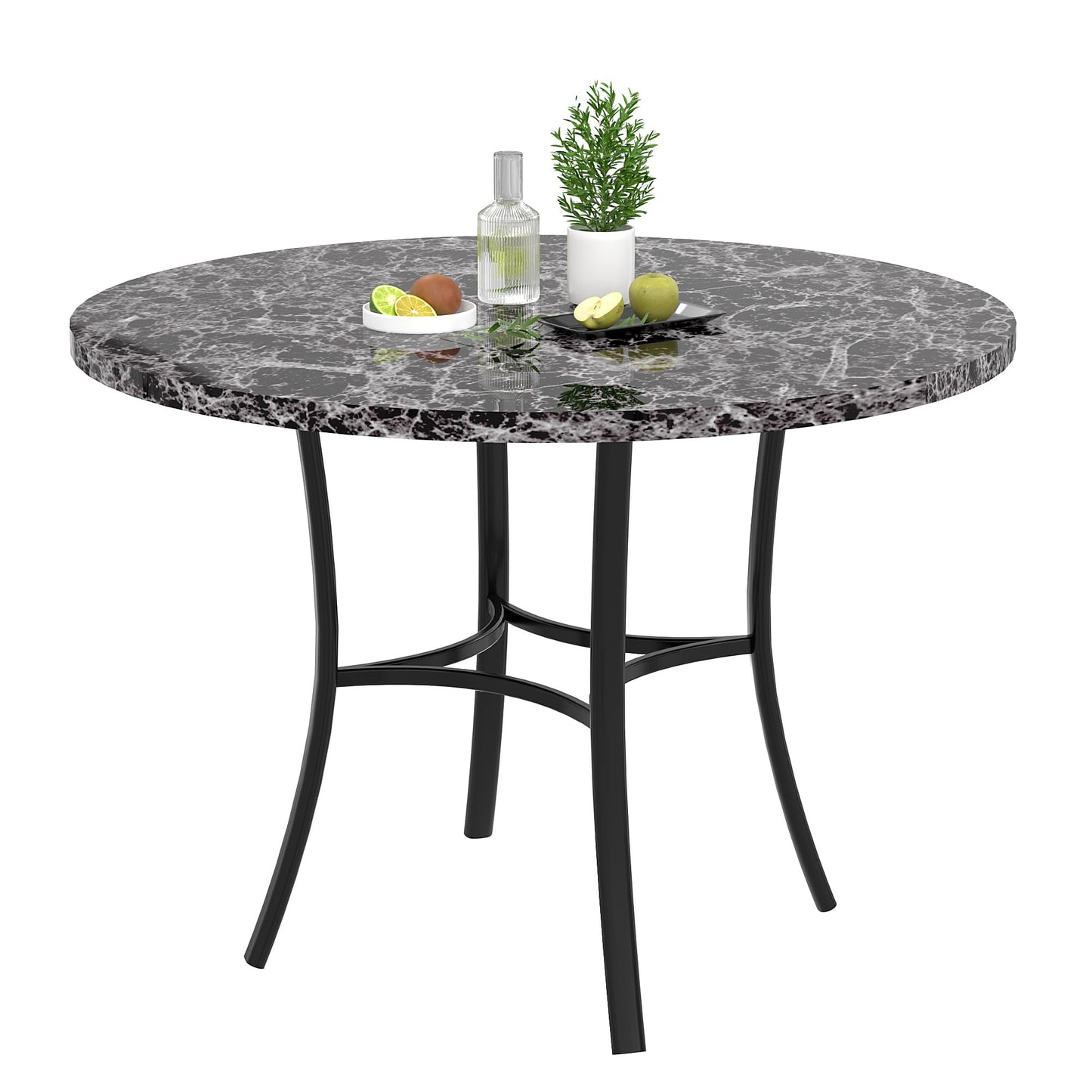 VECELO 36" Round Dining Table for 4, Faux Marble Dinette with Metal Frame for Kitchen, Apartment, Home, Space-Saving, Grey